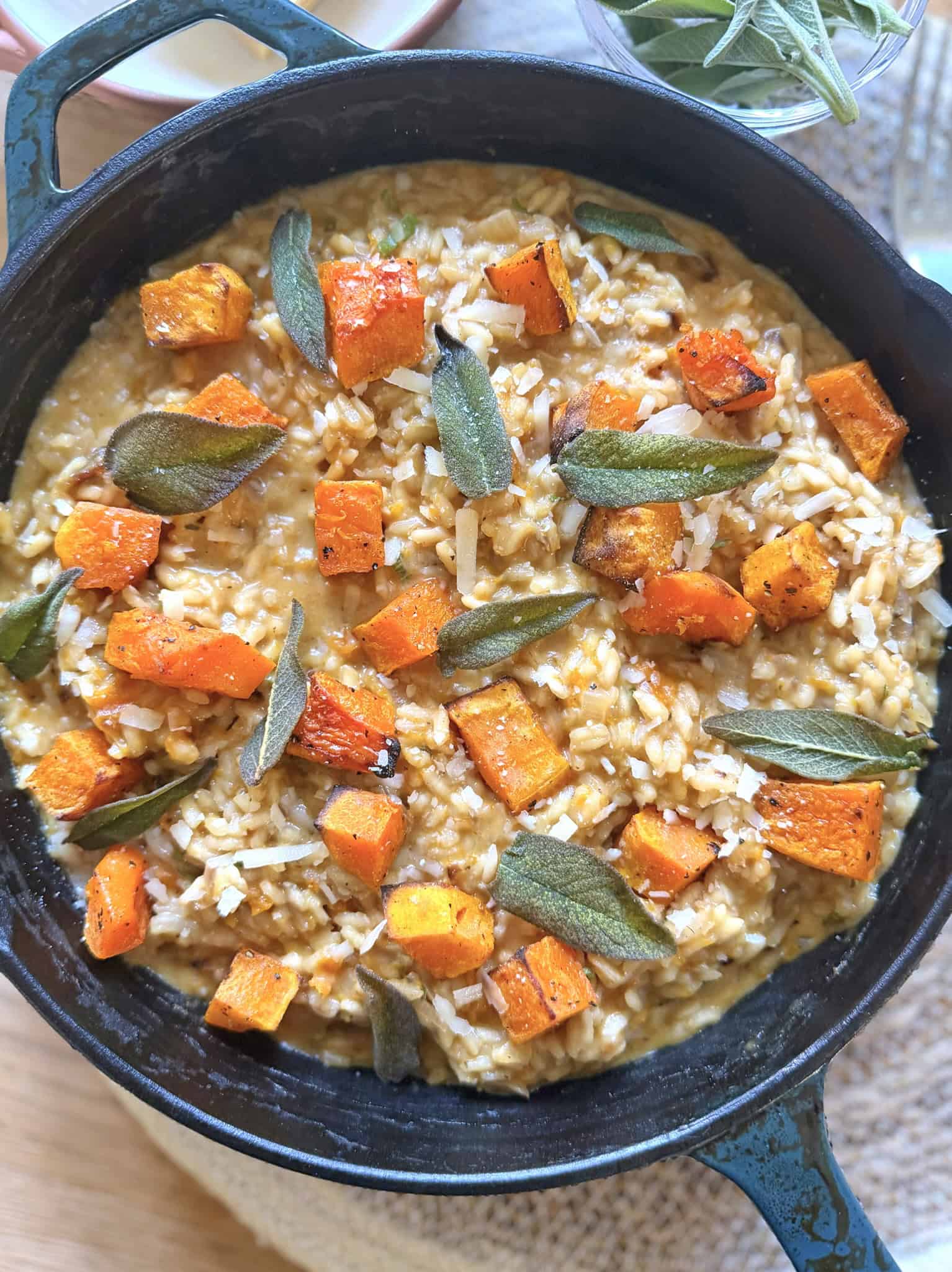 Butternut squash risotto with crispy sage leaves